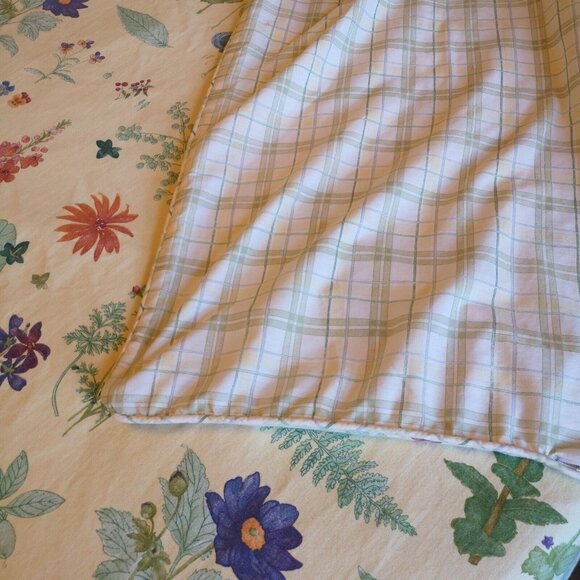 Waverly Second Spring Queen Duvet Cover Pale Yellow Floral Botanical Green Check - Picture 6 of 13